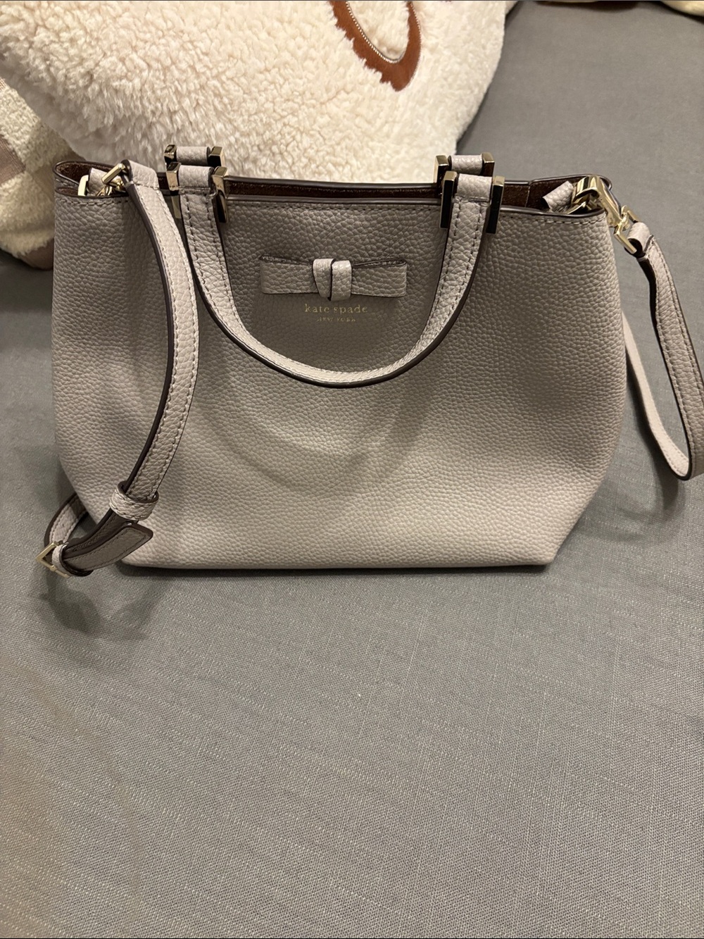 kate spade Pebbled Leather Satchel - Light Gray with Gold Hardware